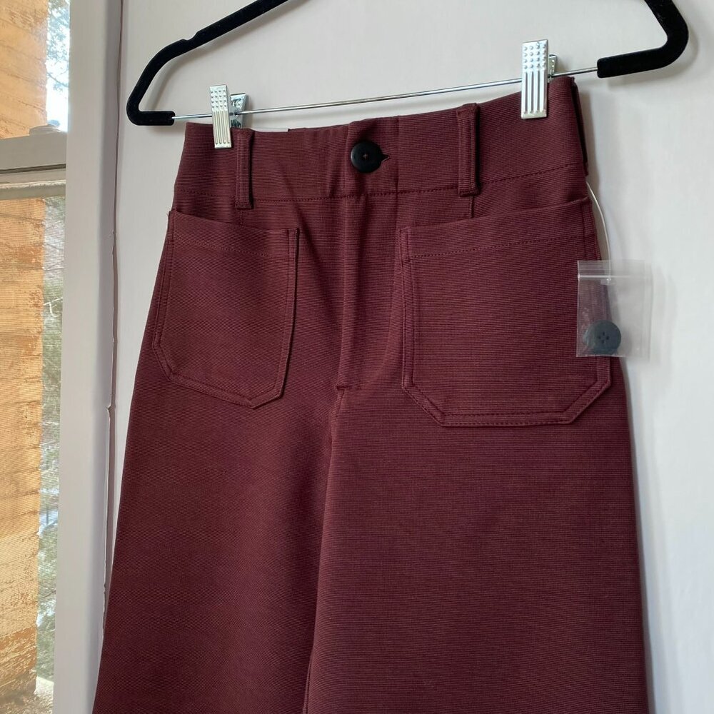 Anthropologie The Colette Knit Crop Wide-Leg Pants Burgundy Red 25 - Picture 5 of 10